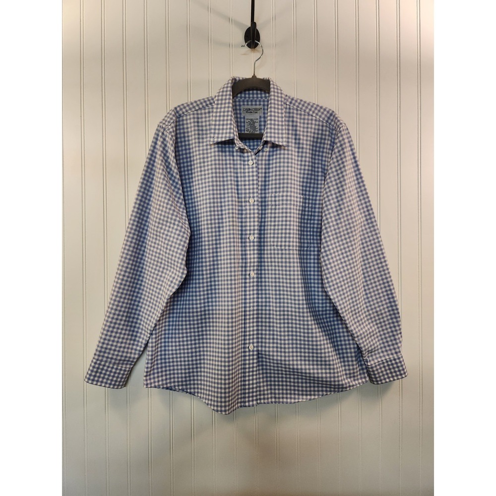 Cabin Creek Women's Blue Gingham Long Sleeve Button Up Shirt Size 16W Casual